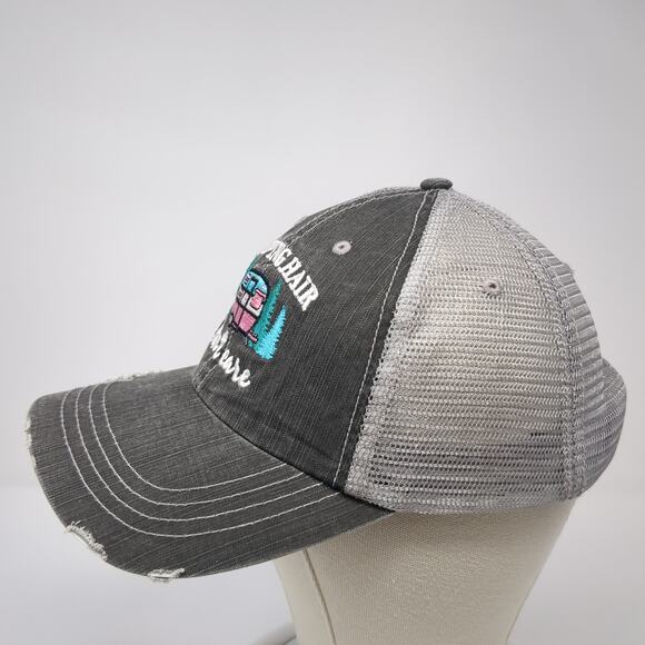 Glamping Hair Don't Care Strapback Trucker Hat Gray OS Distressed Mesh Back Ha - Picture 3 of 9